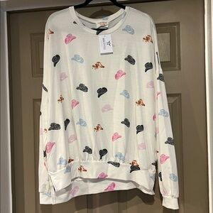 Fantastic Fawn White Sweater with Pink and Blue Accents